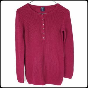 GAP Maternity Magenta 1/2 Button Down Crew Neck Waffle Neck Long Sleeve Top X-Sm